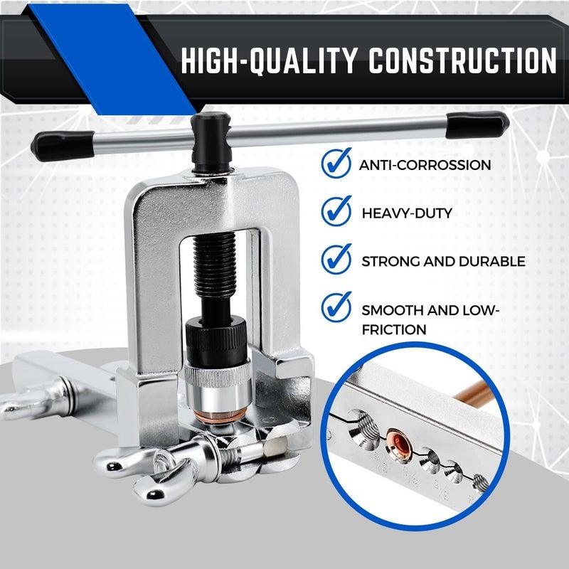 Flexzion Flaring Swaging Tool Kit - 45 Degree Brake Line Tubing Copper Brass Aluminum Mild Steel Extrusion 1/8 to 3/4 inch for HVAC Water Gas Pipe Automotive Plumbing W/Tube Cutter & Portable Case - Image 3